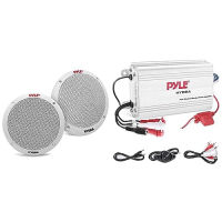 Pyle 6.5 Inch Dual Marine Speakers - 2 Way Waterproof and Weather Resistant Outdoor Stereo Sound System &amp; Hydra Marine Amplifier - Upgraded Elite Series 400 Watt 4 Channel Micro Amplifier