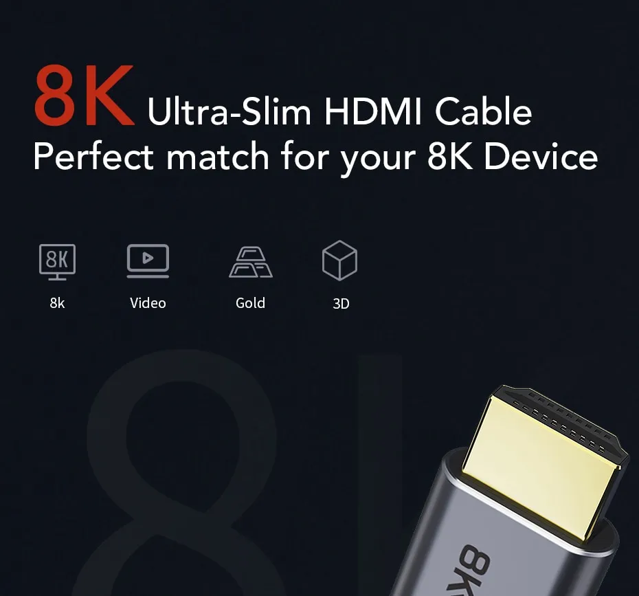 CABLETIME HDMI 2.1 Cable 8K/60Hz 4K/144Hz 48Gbps Ultra-Slim Coaxial HDMI  Video Cable for