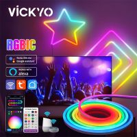 VICKYO RGBIC Smart Neon Light WIFI DIY Flexible Neon Rope Light Music Synchronization Game TV Backlight Bedroom Ambient Lights Night Lights