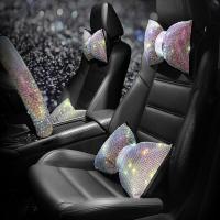 Full Drill Car Bling Neck Pillow Set For Women Interior Accessories Glitter Bowknot Headrest Cushion Waist Support Pink Lumbar Seat Cushions