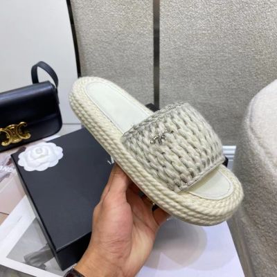 【Original Label】Sandal Slippers for Women with Flat Soles. Summer Outerwear with A Straight Line Fairy Style Thick Soled Knitted Slippers