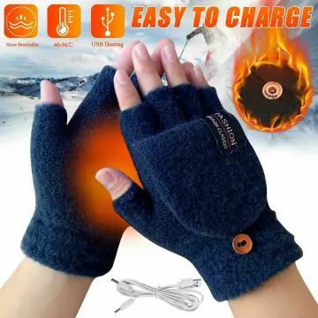 Usb Heated Gloves For Men And Women(gray A), Winter Adjustable Temperature Heated  Mitts Hand Warmer Washable Knitting Gloves For Indoor Outdoor Winter