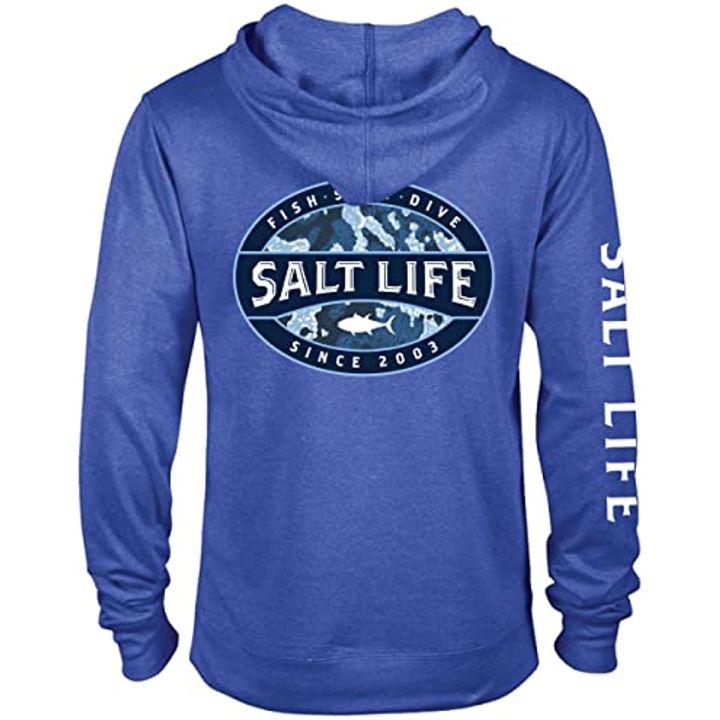 Salt Life Men's Atlas Badge Long Sleeve Hooded Fishing Shirts Outdoor Sun  Protection UPF50+