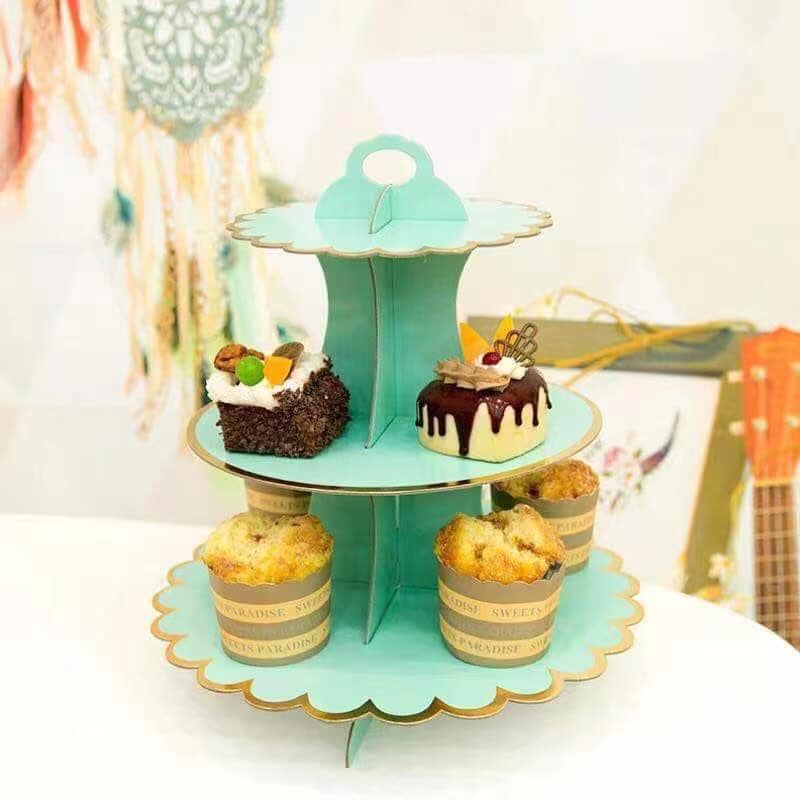 High-Grade Gilding Paper Three-Layer Cake Stand,Disposable Dessert Tower Stand,Snack Display Stand Table Tray for Wedding Birthday Party 