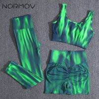 【YD】 NORMOV Tie Dye Suits 2023 2-3 Gym Sets Padded Workout Waist Leggings Sportwear