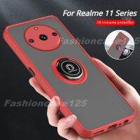 เคสสำหรับ Realme 11 Pro Plus 5G 11Pro Realme11 + 2023เคสฝาหลังเคสกันกระแทกมือถือขาตั้งห่วงยึดผิวด้านโปร่งใสกรอบนุ่ม TPU ขอบรองรับที่ยึดโทรศัพท์ในรถ