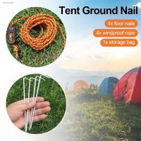 ◘ Camping Outdoor Ground Support Steel Nail Tent Ground Nail Tent Pegs Windproof Rope Canopy Fixed Pole