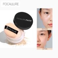 FOCALLURE แป้งฝุ่น9สีควบคุมความมันผสมรองพื้นสำหรับแต่งหน้าพร้อมแป้งพัฟ