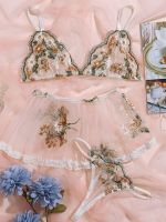 Porno Women Sexy Underwear 3PCS Erotic Lingerie Set Ladies Embrodiery Bra Set Women Bra + Thong + Skirts Set