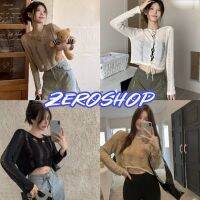 Zero shop?พร้อมส่ง? (Zero-U047) เสื้อไหมพรมปขนยาว ดีเทลขาดๆเท่ๆ ใส่ได้หน้าและหลัง