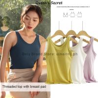 COD SDGREYRTYT [Queens Secret] Retro Threaded vestwomen with chest pad solid color tank topFixed cup top