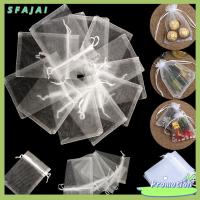 SFAJAI 25/50PCS งานแต่งงาน ปาร์ตี้ซัพพลาย ของชำร่วยคริสต์มาส Organza Gauze ซอง ถุงสีขาว ถุงของขวัญ กระเป๋าหูรูด