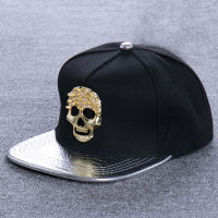 Snapback Caps Punk Hip Hop Cap Golden Skull Rivet Logo PU Leather Visor Baseball Cap Adjustable Hats For Men Women Gorras Planas