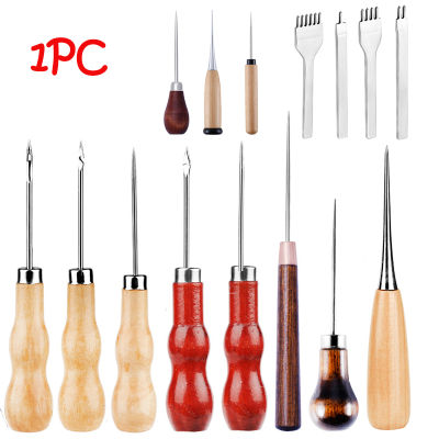 1Pc Professional Leather Craft เครื่องมือไม้ DIY Handle Awls Hand Stitcher Leathe Punch เครื่องมือรองเท้าซ่อมหนัง Accessories