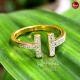 F4 แหวนเพชรตัวT 2 หัว แหวนทอง ทองโคลนนิ่ง ทองไมครอน ทองหุ้ม ทองเหลืองชุบทอง ทองชุบ แหวนผู้หญิง