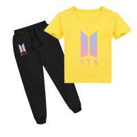 Bangtan Gradient BTS Summer Baby Girls Boys T Shirt Trousers 2pcs Sets Cartoon Children T-shirt Kids Clothes