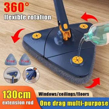 Telescopic Triangle Squeegee Mop 360 Rotatable Adjustable Cleaning Mop for  Tub/ Tile/ Floor/ 130CM Handle Reusable Spin Mop