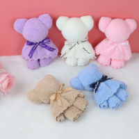 10Sets beautiful package 30x30cm Creative Towels Bear shape Hand Towels with Mesh bag Face Washing Towel Party Wedding Gifts