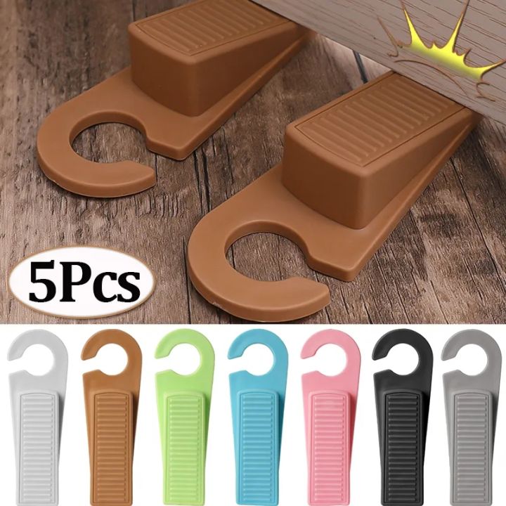 5Pcs Door Stop Multicolor TPR Door Bottom Buffer Block with Hook Wall  Protector Household Anti-Collision Pad Silencer Crash Pad