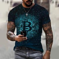 2023 NEWNew ฤดูร้อน3D ผู้ชายพิมพ์ Bitcoin เสื้อยืดกีฬาสบายๆหลวมเสื้อแขนสั้นคุณภาพสูงเสื้อยืด Men