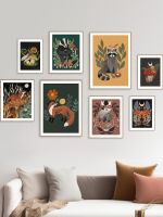 บทคัดย่อ Tropical Animal Fox, Rabbit,และ Butterfly Cotton Canvas Prints For Wall Art Decoration Posters Perfect For Living Room Decor