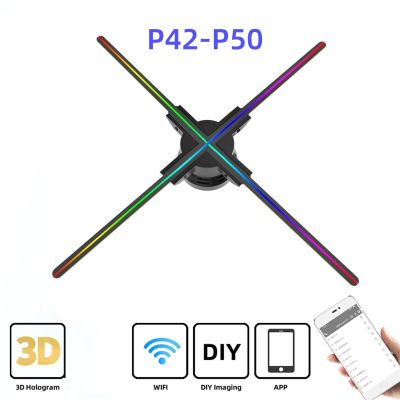 P42-P62 Newest 3D Holographic Projector Fan Support Wifi Bluetooth Audio 3D Advertising Display Lights Hologram Projector Logo