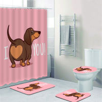 Funny Cute Dachshund Dog Bathroom Curtains Shower Curtain Set Cartoon Sausage Dog Bath Mat Rugs Doxie Butt Dog Animal Home Decor