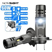 Novsight ไฟหน้ารถ1:1ไฟหน้ารถมอเตอร์ไซค์แบบ Led H7สว่างมากปลั๊กแอนด์เพลย์หลอดไฟหน้ารถยนต์ไร้สาย60W 12000LM 12V อัตโนมัติเอทีวี