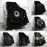 Sun and Moon Blanket Stars Space Psychedelic Black and White Print Throw Blanket for Couch Bed Sofa Camping for Kids Adults King