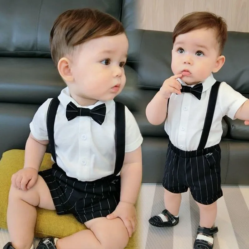 2PCS Baby Boy Clothes Sets Kids Summer Striped Suit Short Sleeves +  Suspender Trousers Set Boys Gentleman Suit Terno | Lazada PH