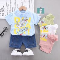 IENENS 2023 New Boy Clothing Sets Summer Baby Boy Cartoon Clothes Suit Short Sleeves Shirts+Shorts Outfits Set for Kids 0-4Years