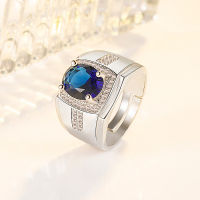 Micro Set Zircon Oval Blue Crystal Mens Ring Business Blue Ring Jewelry TR37