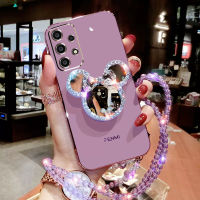 เคสโทรศัพท์สำหรับ Samsung A23 A33 A53 A52S A52 5G A73 A72 A32พร้อมกระจกและเชือกยาว