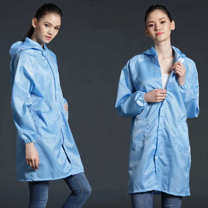 Esd Smock Round Neck with Zip Hooded Design Antistatic Ppe Gown ...