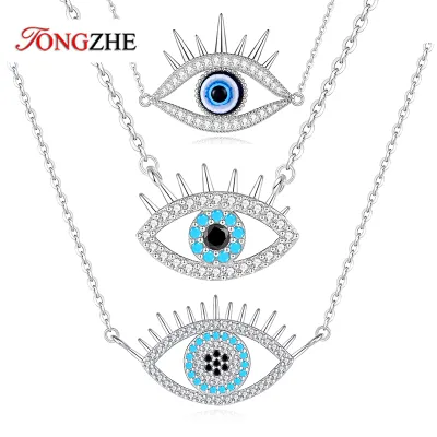 TONGZHE Evil Eye women Necklace 925 Sterling Silver Blue Eye Clavicle Chain Necklace Accessories Jewelry Gift For Girl
