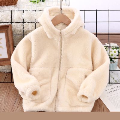 （Good baby store） Toddler Kids Boys Girls Long Sleeve Winter Solid Colour Fleece Zippered Hoodie Coat Jacket Thicken Warm Outwear