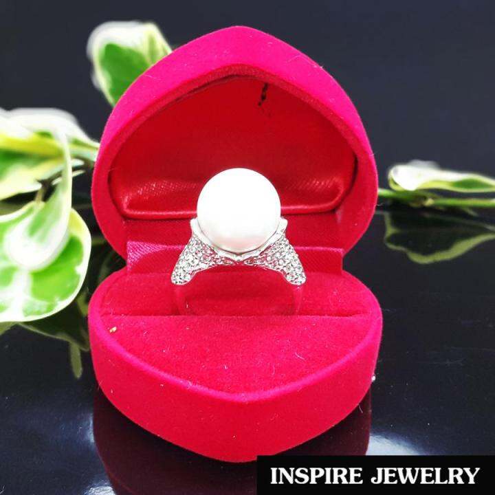 inspire-jewelry-แหวนมุกชูเม็ดยอดฝังเพชรฐาน-มุกsize-13min-และเพชรcz-เพชรสวยเกรด-aaa-งานจิวเวลลี่-ดีไซด์ทันสมัย-งานเกรดพรีเมี่ยม-งานปราณีตพร้อมกล่องกำมะหยี่-น่ารัก-ใส่ได้กับเสื้อผ้าชุดแบบ-ของขวัญวันเกิด