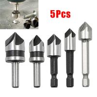 5ชิ้น5ชิ้นชุดบิต HSS Countersink Drill แบบขลุ่ยขนาด90องศา1/4นิ้วก้านสำหรับเคาน์เตอร์ซิงค์โลหะ