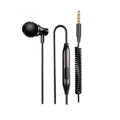 Single Side Earphone with Microphone 3.5mm Jack Mono Earbud One Ear Metal Noise Isolating Earplugs, Spring Coil Reinforced Cord