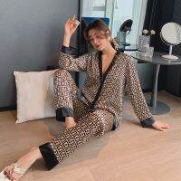 Womens pajamas set V-neck design luxury cross letter printed pajamas silk home wear XXL plus size pajamas