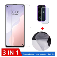 (3in1) สำหรับ Huawei nova 7 SE 7i 5 ครั้ง 5Z 5 Pro 4E 4 3i 2i HDฟิล์มกระจกนิรภัยใส + ฟิล์มกลับ + กล้องเลนส์ฟิล์มป้องกัน