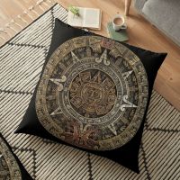 Aztec/Mayan Calendar in Gold and Bronze Floor Pillow Christmas Pillowcase Cushions For Sofa