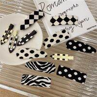 ❖ AOMU Autumn Winter Korean Retro Black White Fabric Plaid Hairpin Polka Dot Leopard Stripe Hair Clip for Women Fashion Jewelry