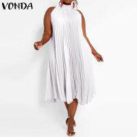 VONDA Womens Elegant ชุดเดรสเสื้อ Midi ปาร์ตี้กลางคืนทางการค็อกเทลชุดงานพรอม (เพิ่มขนาด)