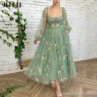 【hot】✚  JEHETH Embroidered Prom Pastoral Puff Sleeves A Backless Evening Gown Tulle Ankle Length فساتين