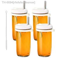 ●℡✒ rfefefewfeerew larga Copos Smoothie com tampas e palhas de vidro para Oatmeal Suco 4pcs