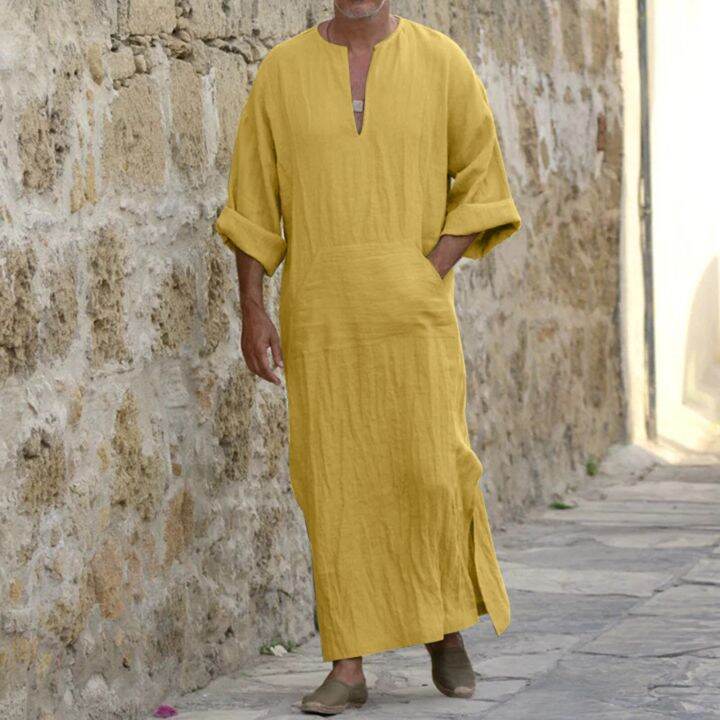 Mens Arabic Long Robes Saudi Arabia Men's Linen Kaftan Middle East
