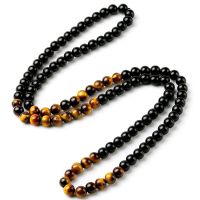 2022 New Round Stone Necklace Men Simple Handmade 6mm Tiger Eye Stone Beaded Necklace For Men Party Jewelry Gift