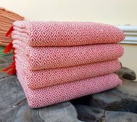 red color  ผ้าทอมือ  ผ้าห่ม  ผ้าฝ้ายทอมือ   110*220cm   Hand Woven Cotton Blanket  ผ้าห่มทอมือ  ของรับไหว้ ผ้า  ผ้าห่มกาฬสินธุ์