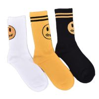 3 Pairlot Justin Bieber Smiling Face Sports Basketball Socks Street Student Socks Cotton White Black Yellow 3 Colors